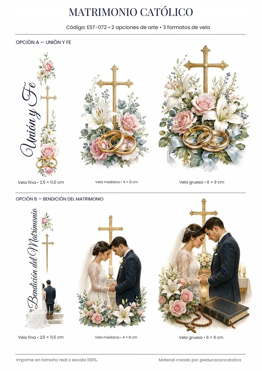 Estampa católica para velas: Matrimonio Católico