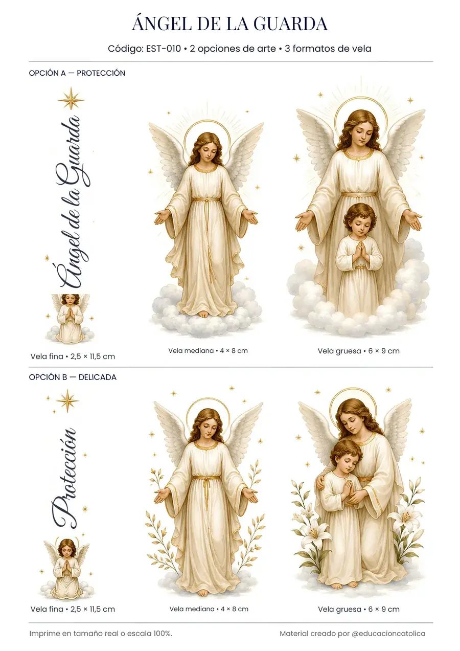 Estampa católica para velas: Ángel de la Guarda